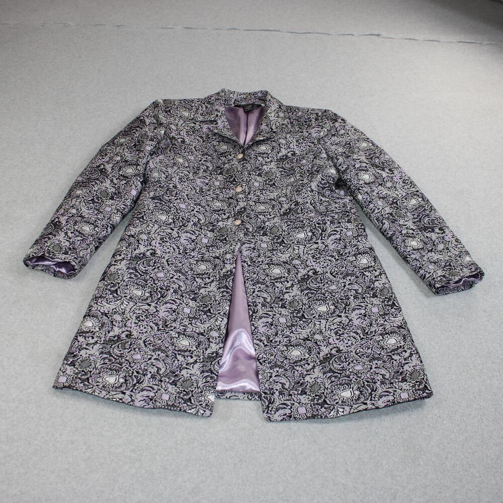 Silkland Jacket Women 12 Purple Paisley Blazer Silk Blend Satin Lined Artsy Boho